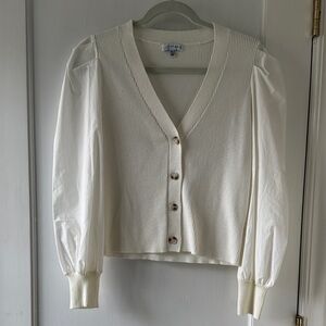Lucy Paris Ivory Button-Up Cardigan top with contrast sleeves S.